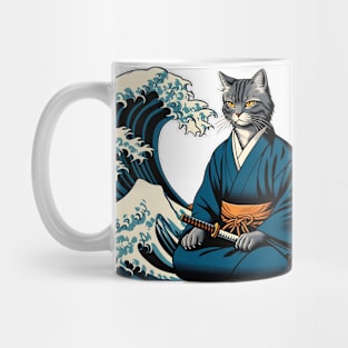 Vaporwave Samurai Cat Great Wave Off Kanagawa Mug